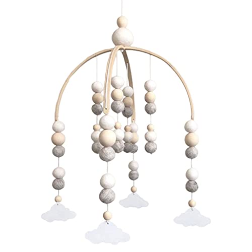 Baoblaze Carillón de Viento móvil de Madera con Bolas de Lana, Estilo nórdico, Campana de Viento Minimalista, Cuna, Juguetes Colgantes para niños, Regalo - Nubar