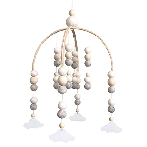 Baoblaze Carillón de Viento móvil de Madera con Bolas de Lana, Estilo nórdico, Campana de Viento Minimalista, Cuna, Juguetes Colgantes para niños, Regalo - Nubar