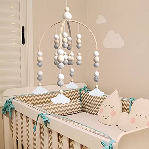 Baoblaze Carillón de Viento móvil de Madera con Bolas de Lana, Estilo nórdico, Campana de Viento Minimalista, Cuna, Juguetes Colgantes para niños, Regalo - Nubar