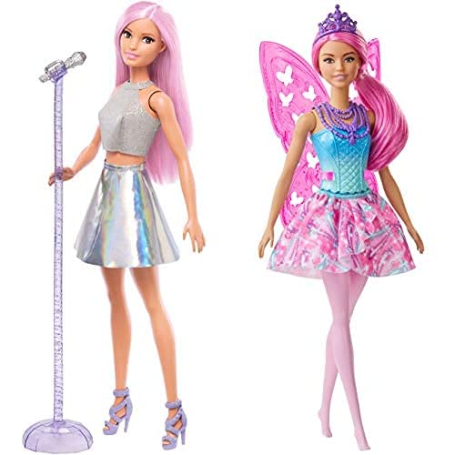 Barbie Quiero Ser Cantante, Muñeca con Accesorios (Mattel Fxn98)+ Dreamtopia Muñeca Hada, con Pelo Rosa, Alas Y Corona (Mattel Gjj99), Color/Modelo Surtido