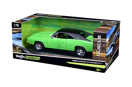 Bauer Spielwaren Maisto 532612 Dodge Charger R/T '69 - Coche a Escala 1:18, con Sistema de Escape, Puertas móviles, maleteros y Compartimento del Motor para Abrir, XXXX cm, Color Verde