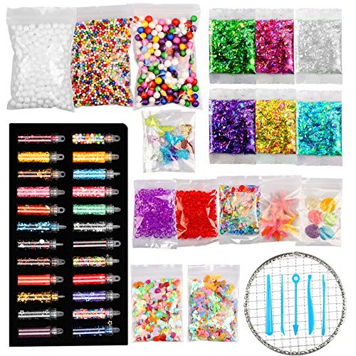 BELIOF 62 piezas Slime Kit para niños Juguetes Slime Componentes adicionales Siren Beads Bolas de espuma Seashell Glitter Lentejuelas Candy Confetti Diy Glitter Slime