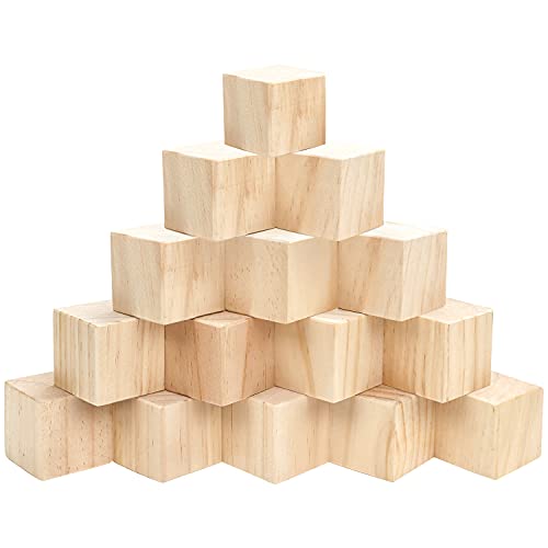 Belle Vous Cubos de Madera Cuadrados Grandes (Pack de 15) –5 x 5 x 5 cm Cubos Madera Pino Natural Sin Acabado - Bloque Madera Educativo Manualidades, Sellos, Rompecabezas, Números