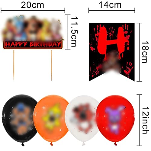 BESTZY 34pcs Kit de Decoraciones de Cumpleaños de Five Nights Globo de Látex Adornos de Pastel y Pancarta de Feliz Cumpleaños Adornos para Niños Decoraciones de Fiesta