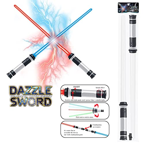 BFLAKWM Light Sabres para niños,Lightsaber,Juego de 2 Espadas Luminosas Extensibles,Sable de luz LED 2 en 1, Espada Extensible y Plegable,Navidad, cumpleaños, Halloween