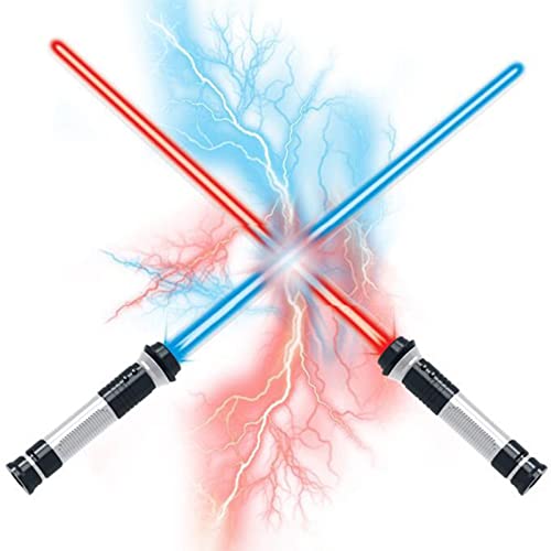 BFLAKWM Light Sabres para niños,Lightsaber,Juego de 2 Espadas Luminosas Extensibles,Sable de luz LED 2 en 1, Espada Extensible y Plegable,Navidad, cumpleaños, Halloween