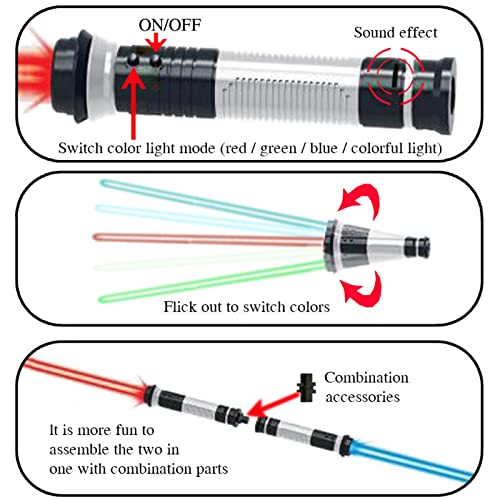 BFLAKWM Light Sabres para niños,Lightsaber,Juego de 2 Espadas Luminosas Extensibles,Sable de luz LED 2 en 1, Espada Extensible y Plegable,Navidad, cumpleaños, Halloween