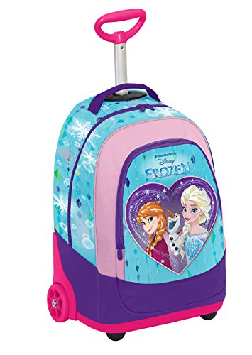 Big Trolley Disney - Frozen - Mochila con Ruedas y Correas de Hombro ocultables- Azul Rosa 31Lt