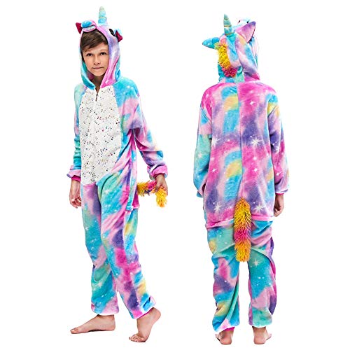 BIRLON Pijamas Unicornio Niños, Unicornio Onesie Animal Niñas Cosplay Disfraz Halloween Navidad Ropa de Casa con Capucha