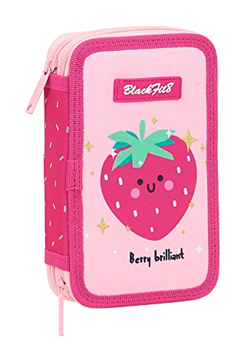 Blackfit8 Plumier Doble Pequeño 28 Piezas Reciclable Berry Brilliant, 125x40x195 mm, Rosa/Rosa Claro