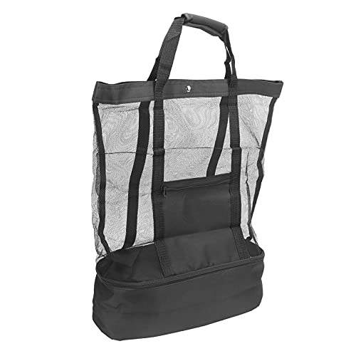 Bolsa de Asas de Malla para Acampar en la Playa, Bolsa de Seguro para Picnic, Multifuncional, para Acampar en la Playa, Fuerte Dureza con Bolsa de Enfriamiento Desmontable para Piscinas(negro)