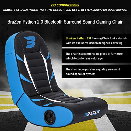 BraZen 18090 Python 2.0 - Silla para Videojuegos con Sonido Envolvente, Color Azul