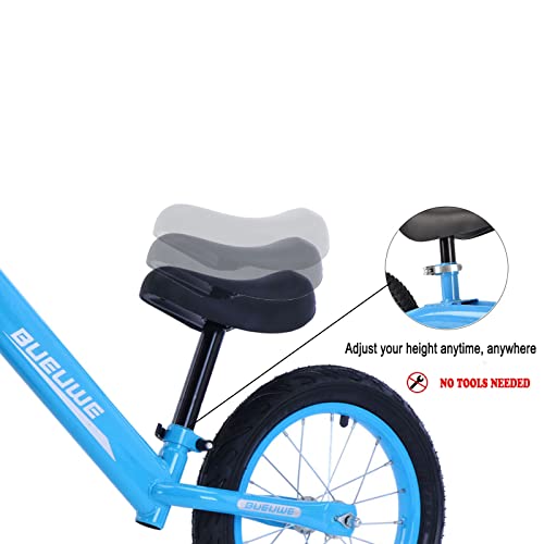 Bueuwe Bicicleta de Equilibrio Sin Pedales NiñO 3-7 AñOs,14 Pulgadas Bici para NiñOs,SillíN Ajustables,Ultraligera,Aprender A Mantener El Equilibrio Juguetes para NiñOs,hasta 45 Kg, Blue