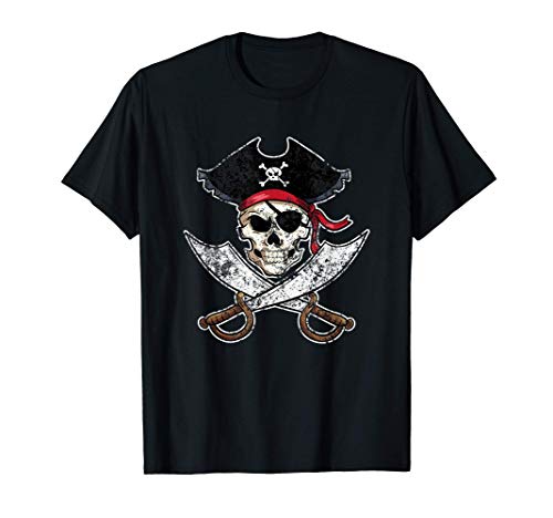 Camisa pirata esqueleto espadas y calavera apenada Camiseta