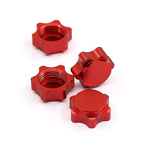 Camisin 4 Piezas de Aluminio, Cubierta de Cubo de Rueda, Cubierta Antipolvo, Tuerca Hexagonal de 17 Mm para Coche RC 1/8, Rojo