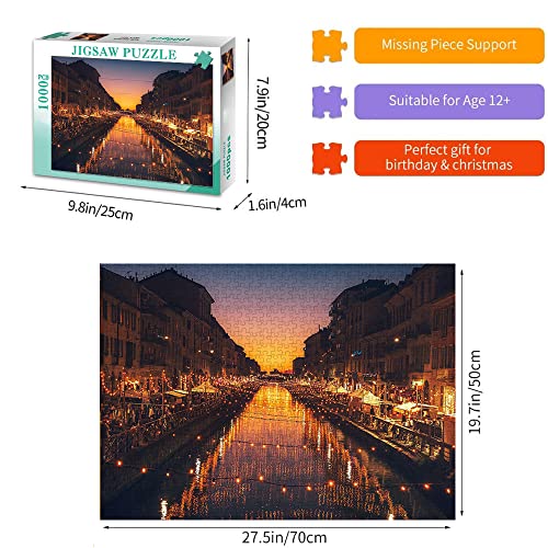 Canal Night View Puzzle de 1000 Piezas para Adultos y Adolescentes Serie de la Ciudad Rompecabezas de Bricolaje Juegos de Juguetes para Adultos desafiantes para la Familia (70x50cm)