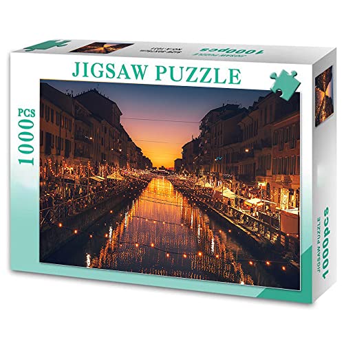 Canal Night View Puzzle de 1000 Piezas para Adultos y Adolescentes Serie de la Ciudad Rompecabezas de Bricolaje Juegos de Juguetes para Adultos desafiantes para la Familia (70x50cm)