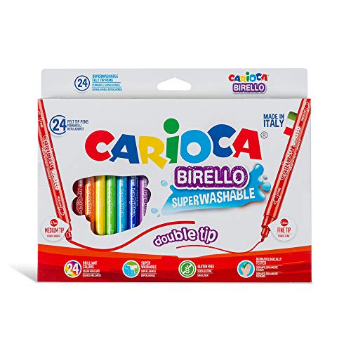 Carioca Rotuladores BIRELLO | Rotuladores Doble Punta Fina y Media Cónica para Niños, Mandalas y Lettering. Colores Surtidos 24 Uds.