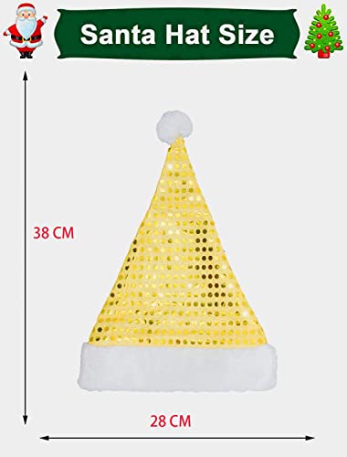 Carnavalife Gorro de Papá Noel con Lentejuelas, Gorro de Navidad para Disfraz de Año Nuevo, Sombrero de Santa Claus con Pompón Blanco y Ala de Felpa, 6 piezas (Oro, Talla Adulto)