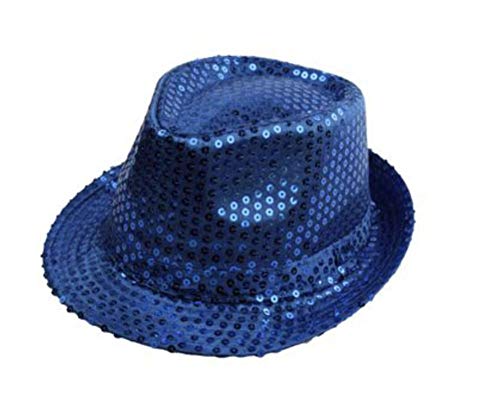 Carnavalife Sombrero Chistera de Copa de Fieltro Lentejuelas Gorro de Ronda Mago con Cinta (Azul, Adulto/58cm)