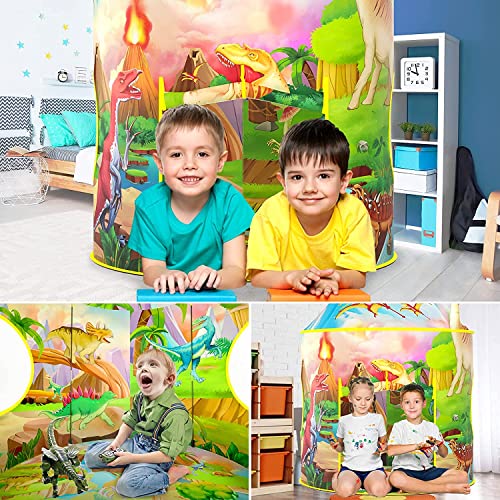 Carpa Niños, Dinosaurio Tienda, Adventure con Botón de Llamada , Campaña Infantil Niños Dinosaurio, Portátil Tienda Pop Up Casa de Juegos para Interiores y Exteriores con Bolsa de Transporte