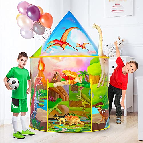 Carpa Niños, Dinosaurio Tienda, Adventure con Botón de Llamada , Campaña Infantil Niños Dinosaurio, Portátil Tienda Pop Up Casa de Juegos para Interiores y Exteriores con Bolsa de Transporte