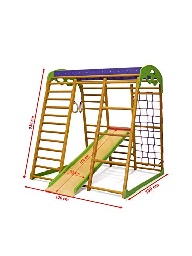 Centro de actividades con tobogán ˝Karamelček˝, red de escalada, anillos, escalera sueco, campo de juego infantil, Juguetes