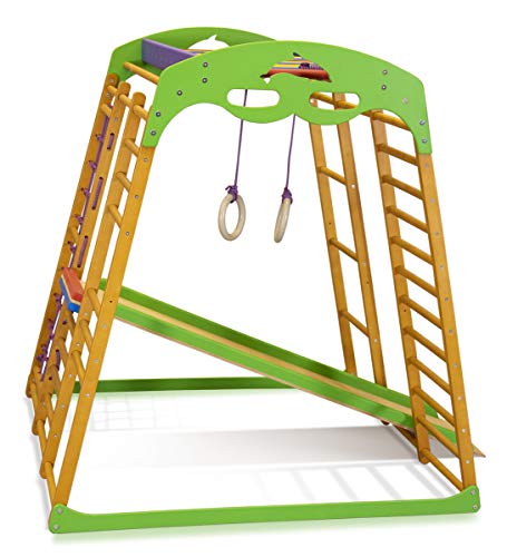 Centro de actividades con tobogán ˝Karamelček˝, red de escalada, anillos, escalera sueco, campo de juego infantil, Juguetes