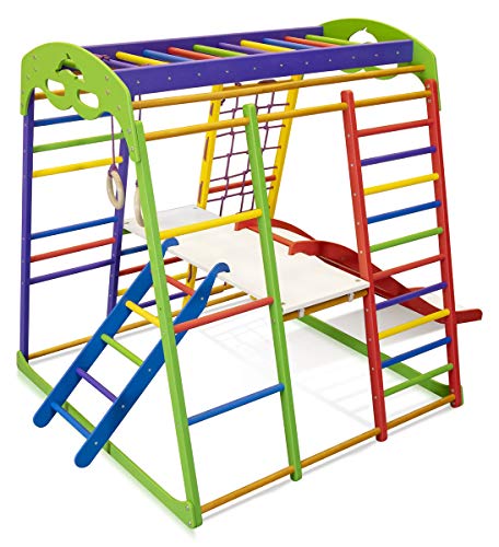 Centro de actividades con tobogán ˝Unga-Plus-2˝, red de escalada, anillos, escalera sueco, campo de juego infantil