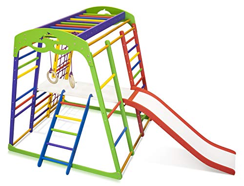 Centro de actividades con tobogán ˝Unga-Plus-2˝, red de escalada, anillos, escalera sueco, campo de juego infantil