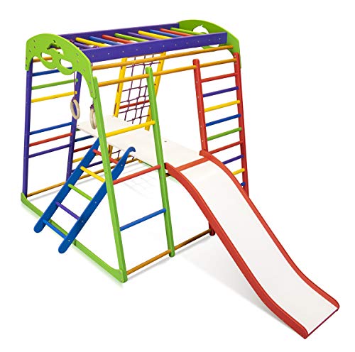 Centro de actividades con tobogán ˝Unga-Plus-2˝, red de escalada, anillos, escalera sueco, campo de juego infantil