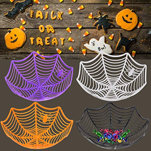 CHALA 4 canastas de Dulces Telaraña, Dulces de Truco o Trato de Halloween, tazón de bocadillos de Frutas de Chocolate con patrón de araña de Terror para decoración de Suministros de Fiesta Halloween