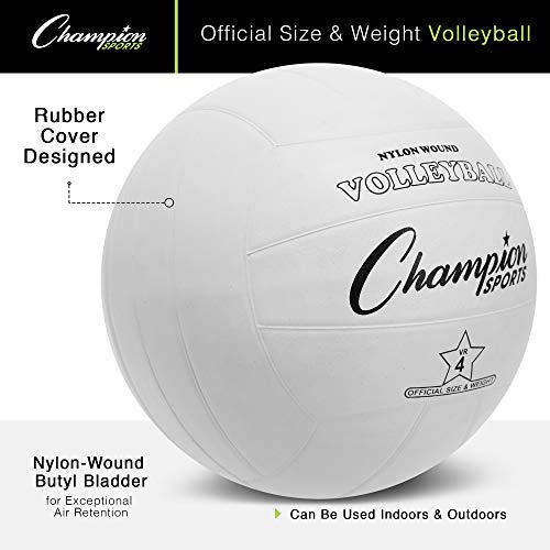 Champion Sports Voleibol de goma, tamaño oficial, para uso en interiores y exteriores, duradero, regulación para principiantes, competitivo, juego recreativo - Equipo de voleibol premium - Blanco, VR4