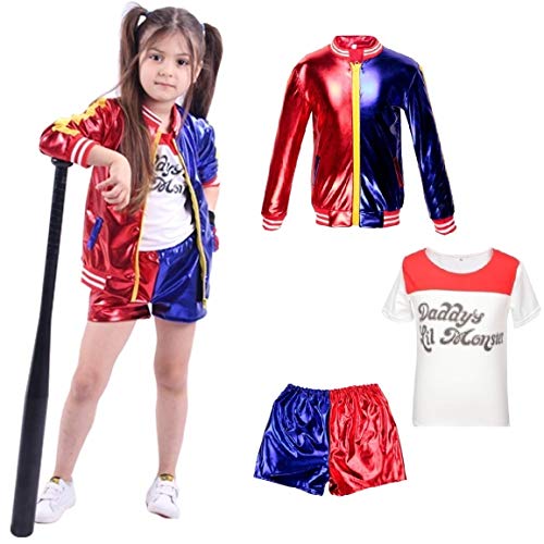 CICCB-DAMOY Mujer Niña Ropa Harlequin DisfrazCos Halloween Carnaval Ropa Outfit Funnydress (Rojo, 7-9 años (130-140 cm))