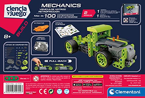 Clementoni-55345 - Mechanics - Vehículos Hotrod Retrofricción - juego de construcciones mecánica a partir de 8 años