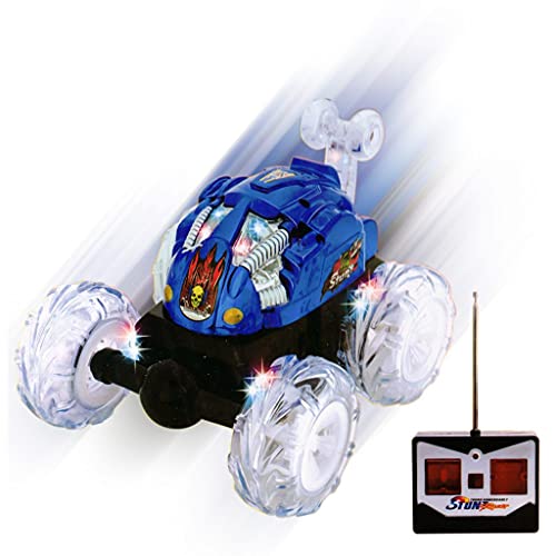 Coche Teledirigido de Control Remoto Ruedas Rotativas en la Parte Delantera 40 MHz con Musica Light y Luz LED Mini Coche de Juguete y Regalo para niños + 6 años. (Azul)