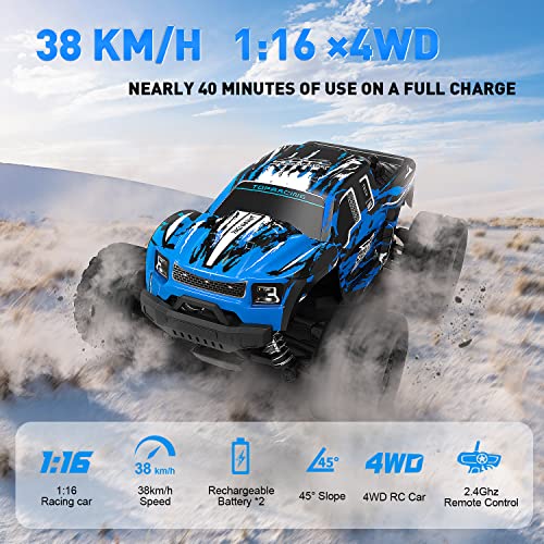 Coche Teledirigido RC Coches Modelos de Camiones Todoterreno 1/16 2.4G 4WD 38km / h RC Juguetes para Niños YIC08 -2 Baterías