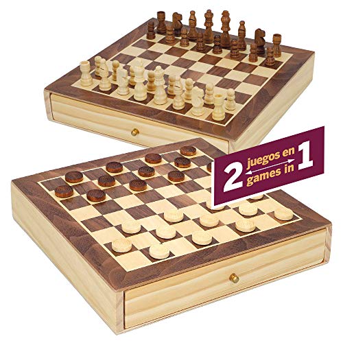 ColorBaby - Juegos de mesa ajedrez y damas 2 en 1 madera con cajón CB Games (45594)