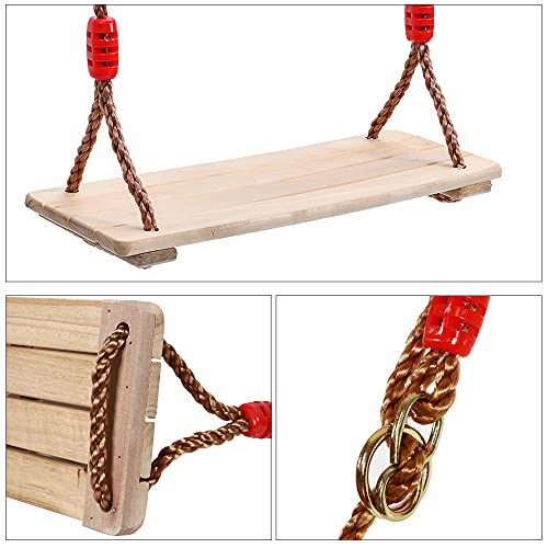 Columpio de Madera, Madera Asiento de Swing, con Cuerda de cáñamo Ajustable, Columpio de árbol para Adultos y Niños, Columpio Infantil al Aire Libre (4)