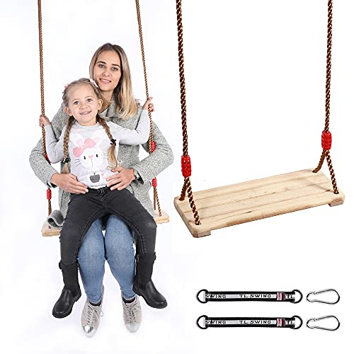 Columpio de Madera, Madera Asiento de Swing, con Cuerda de cáñamo Ajustable, Columpio de árbol para Adultos y Niños, Columpio Infantil al Aire Libre (4)