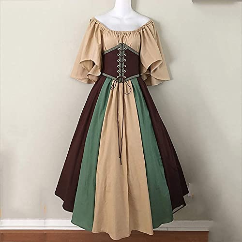 ConBeauty Vestido de Traje Medieval de Retazos de Vestido renacentista Vintage para Mujer, Vestido de Baile con Cordones, Disfraz de Mascarada de Lujo, Disfraz de Cosplay sobre el Vestido