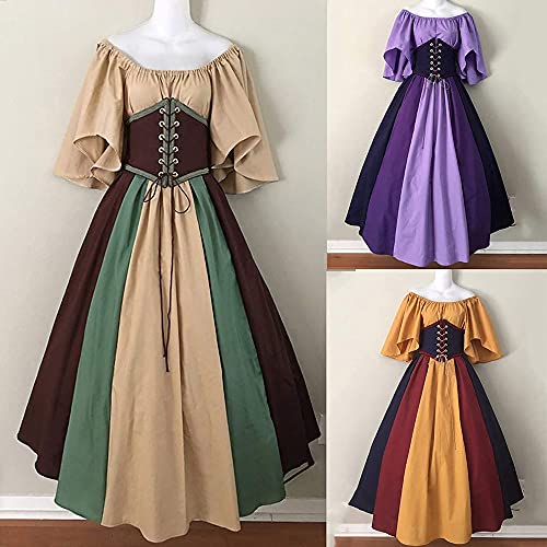 ConBeauty Vestido de Traje Medieval de Retazos de Vestido renacentista Vintage para Mujer, Vestido de Baile con Cordones, Disfraz de Mascarada de Lujo, Disfraz de Cosplay sobre el Vestido