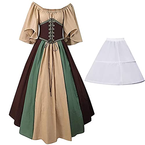 ConBeauty Vestido de Traje Medieval de Retazos de Vestido renacentista Vintage para Mujer, Vestido de Baile con Cordones, Disfraz de Mascarada de Lujo, Disfraz de Cosplay sobre el Vestido