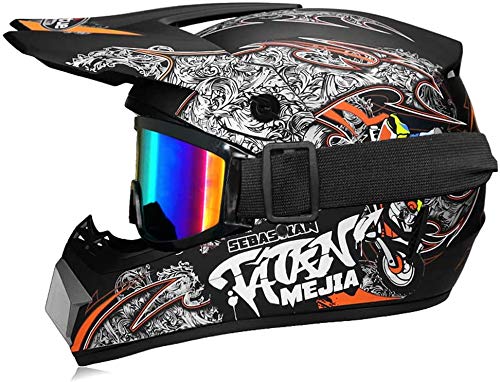 COOKTOP Casco De Motocicleta del Casco De Motocross para Niños Cross Motocross, Casco Moto MX, Casco De Adultos con Gafas, Máscara De Motocicleta, Casco De Motocicleta Unisex,Negro,S