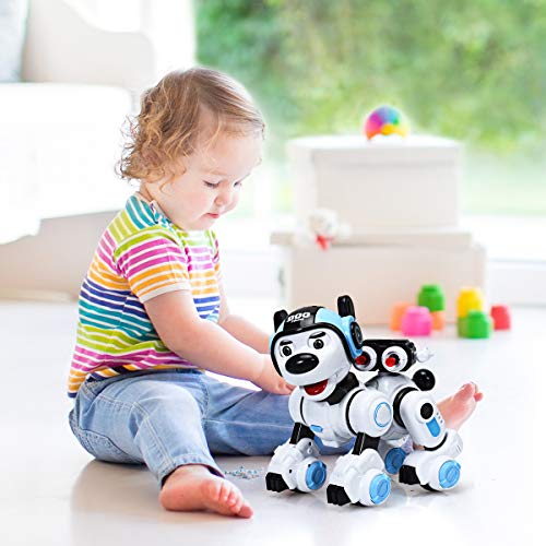 COSTWAY Robot de Perro para Niños Robot Inteligente con Control Remoto, Función de Música, Baile,Parpadeo,Disparo Juguete Interactivo (Azul)