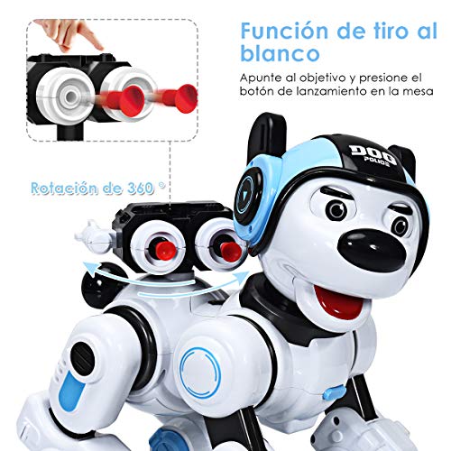 COSTWAY Robot de Perro para Niños Robot Inteligente con Control Remoto, Función de Música, Baile,Parpadeo,Disparo Juguete Interactivo (Azul)