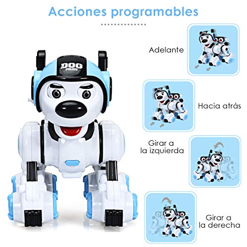 COSTWAY Robot de Perro para Niños Robot Inteligente con Control Remoto, Función de Música, Baile,Parpadeo,Disparo Juguete Interactivo (Azul)