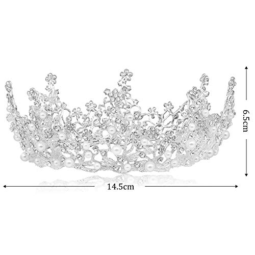 Coucoland Corona de boda con estrás, tiara princesa, tiara decorada con perlas, corona de cumpleaños, para mujer, Halloween, carnaval, accesorios plata Talla única