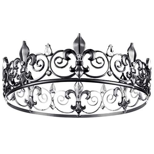 Coucoland Corona de cristal medieval para hombre, corona de diamantes de imitación, tiara de cumpleaños, baile de graduación, disfraz de carnaval, Metal.,