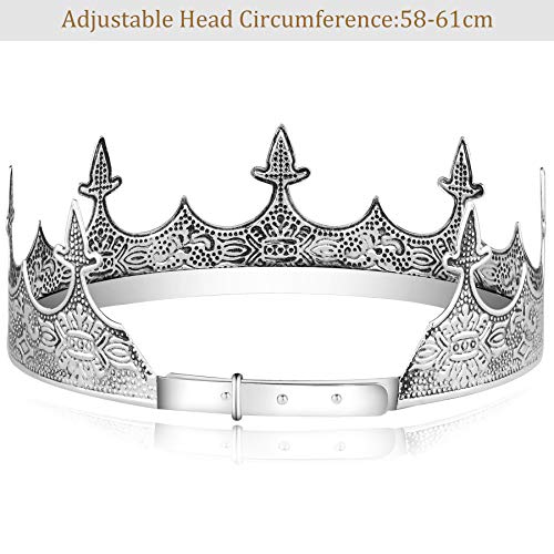 Coucoland Corona de rey para hombre, estilo antiguo, plateada, corona de cumpleaños, tiara para baile de graduación, decoración para hombre, Halloween, carnaval